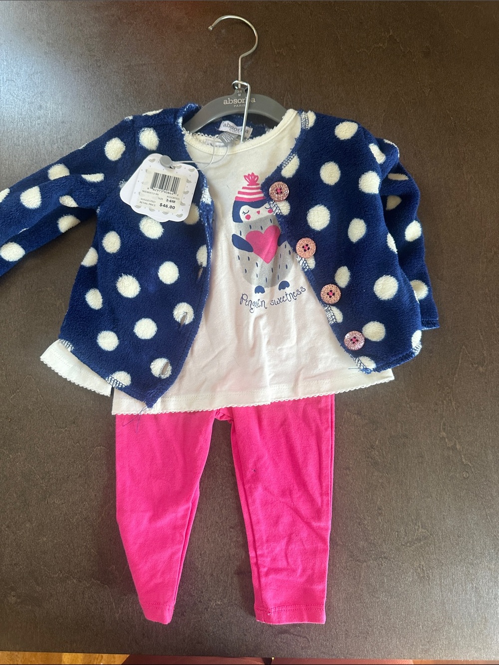 Absorba NWT Navy Polka Dot Cardigan with Hot Pink Leggings Set
